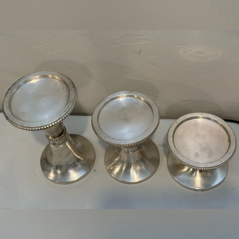 Set Of‎ 3 Pottery Barn Silver Plate Rope Twist Candlesticks Candle Holders Heavy